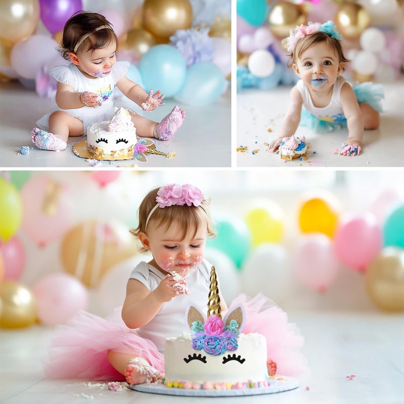 coonoe Unicorn Cake Topper,Handmade Party Cake Decoration Supplies with multiple Eyelashes,Reuasble Gold Horn for Birthday Party,Baby Shower&Weddingâ€¦ - Image 4